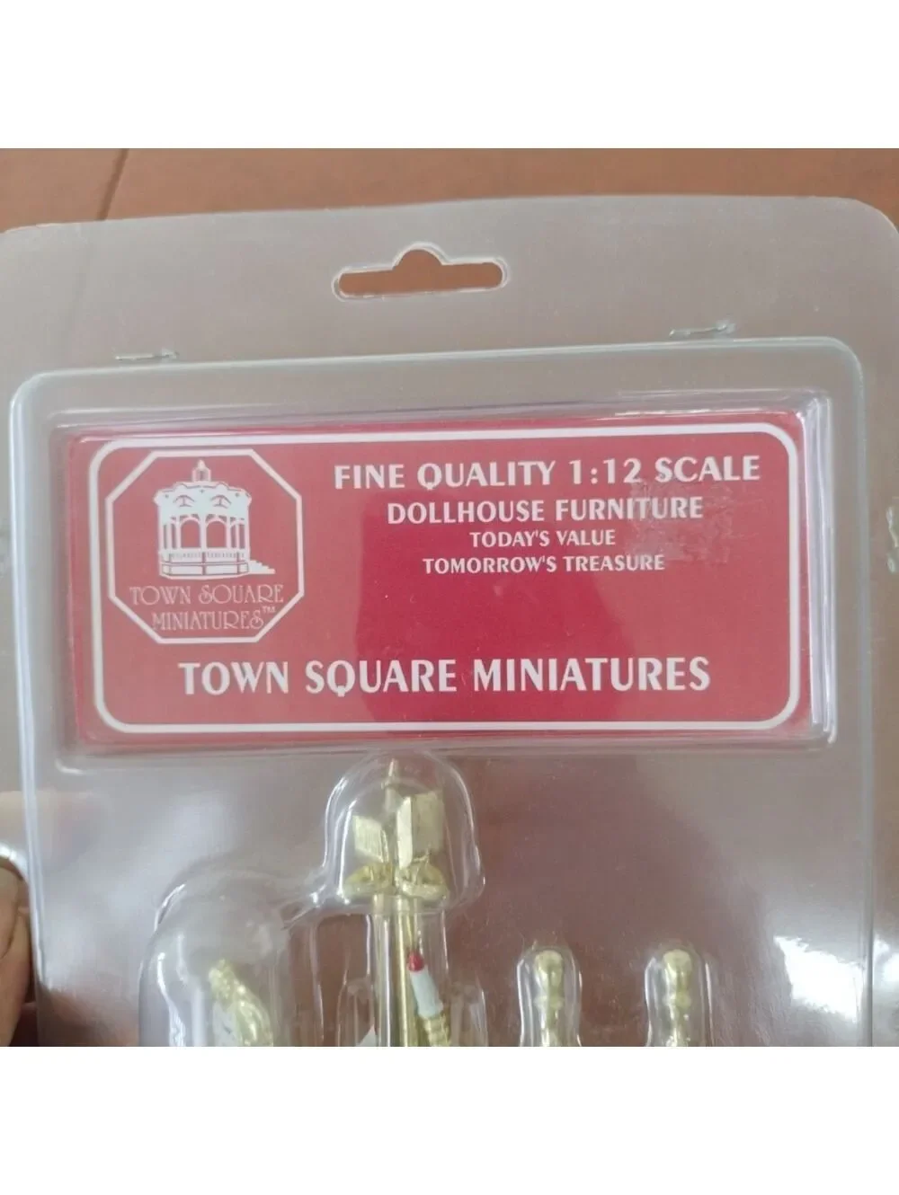 Dollhouse Fireplace Tools Mantle Clock TOWN SQUARE MINIATURES Cherry Wood NOS